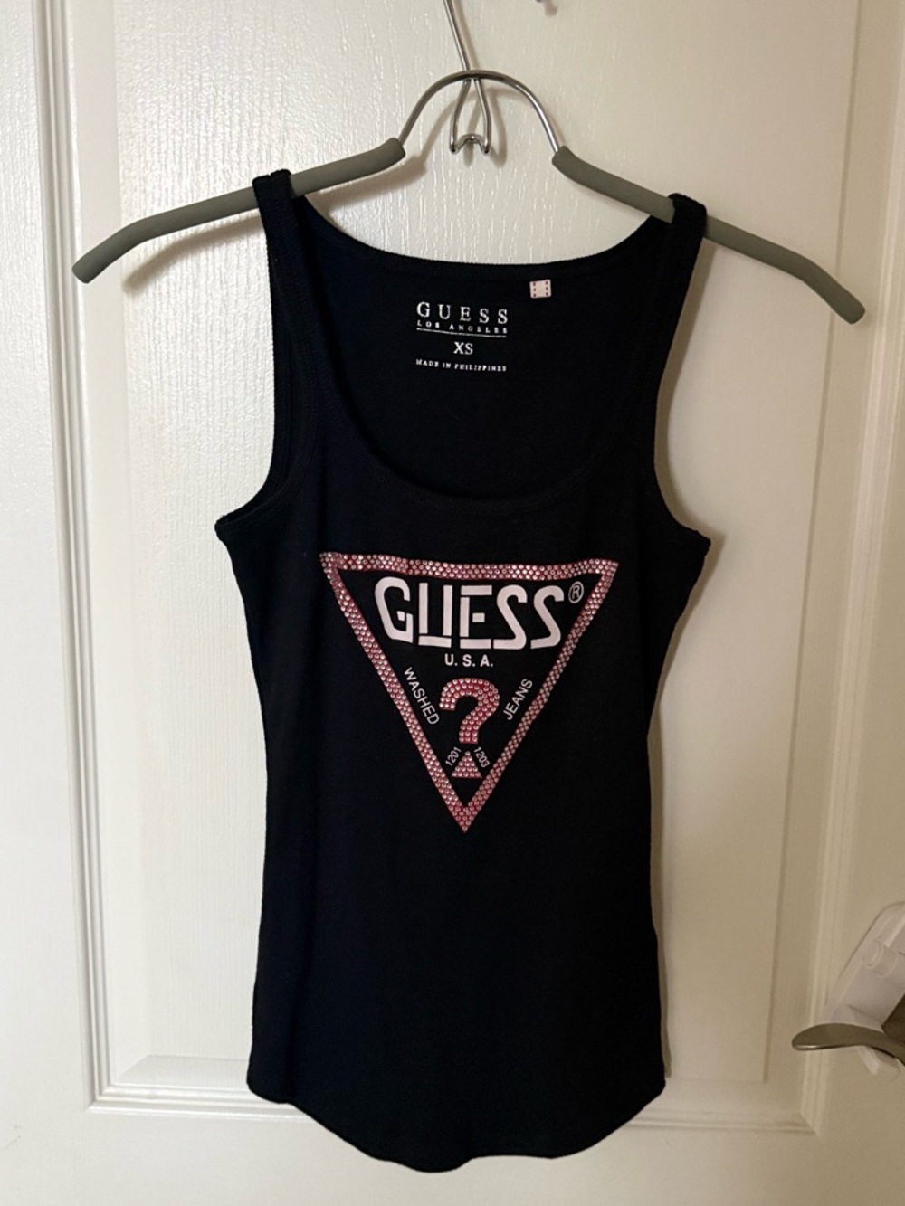 GUESS Black Tank Top with Pink Logo Triangle